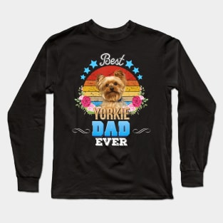 Best Dog Dad Ever Yorkie Floral Retro Father Day Love Mother Long Sleeve T-Shirt